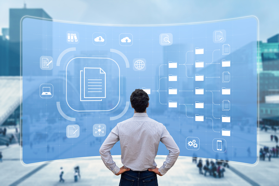 Digital dokumenthantering och informationsstruktur i ledningssystem med visuella filflöden, mappar och integrationer