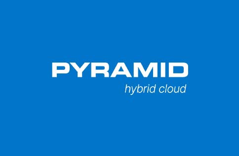Pyramid Hybrid Cloud logotyp med blå bakgrund - INVID